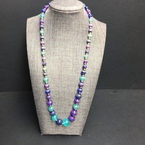 Turquoise Blue Purple Necklace As Is Frosty Royal Silver Hook Retro BoHo